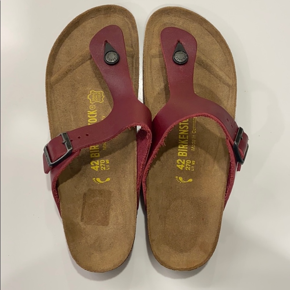 New Birkenstock red leather Gizeh thong sandals